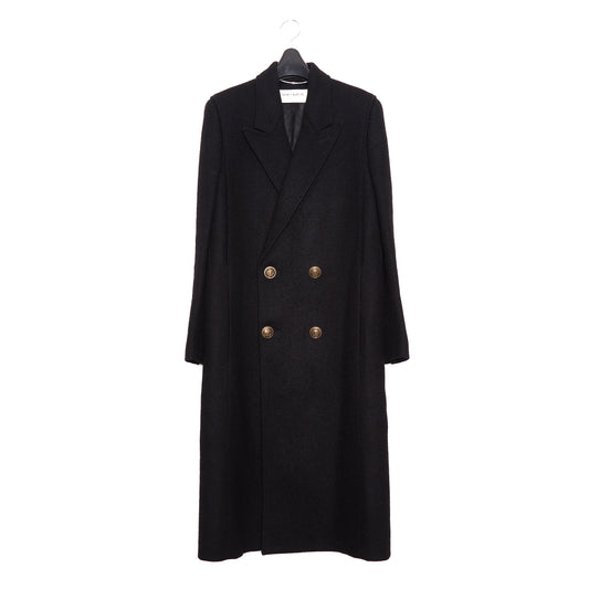 SAINT LAURENT Double-Breasted Long Wool Coat - Black 44