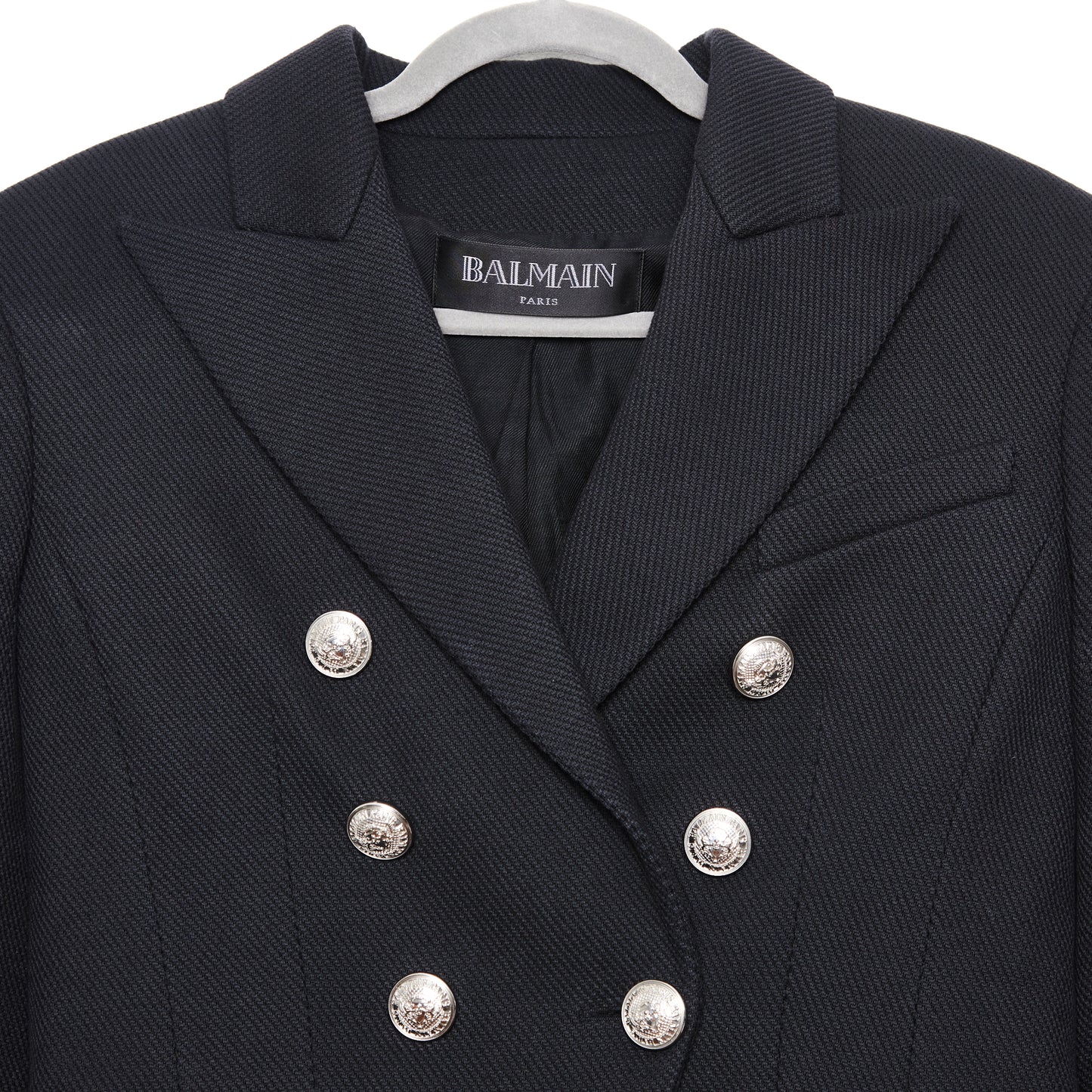 BALMAIN Double-Breasted Wool-Twill Blazer with Silver Coin Buttons