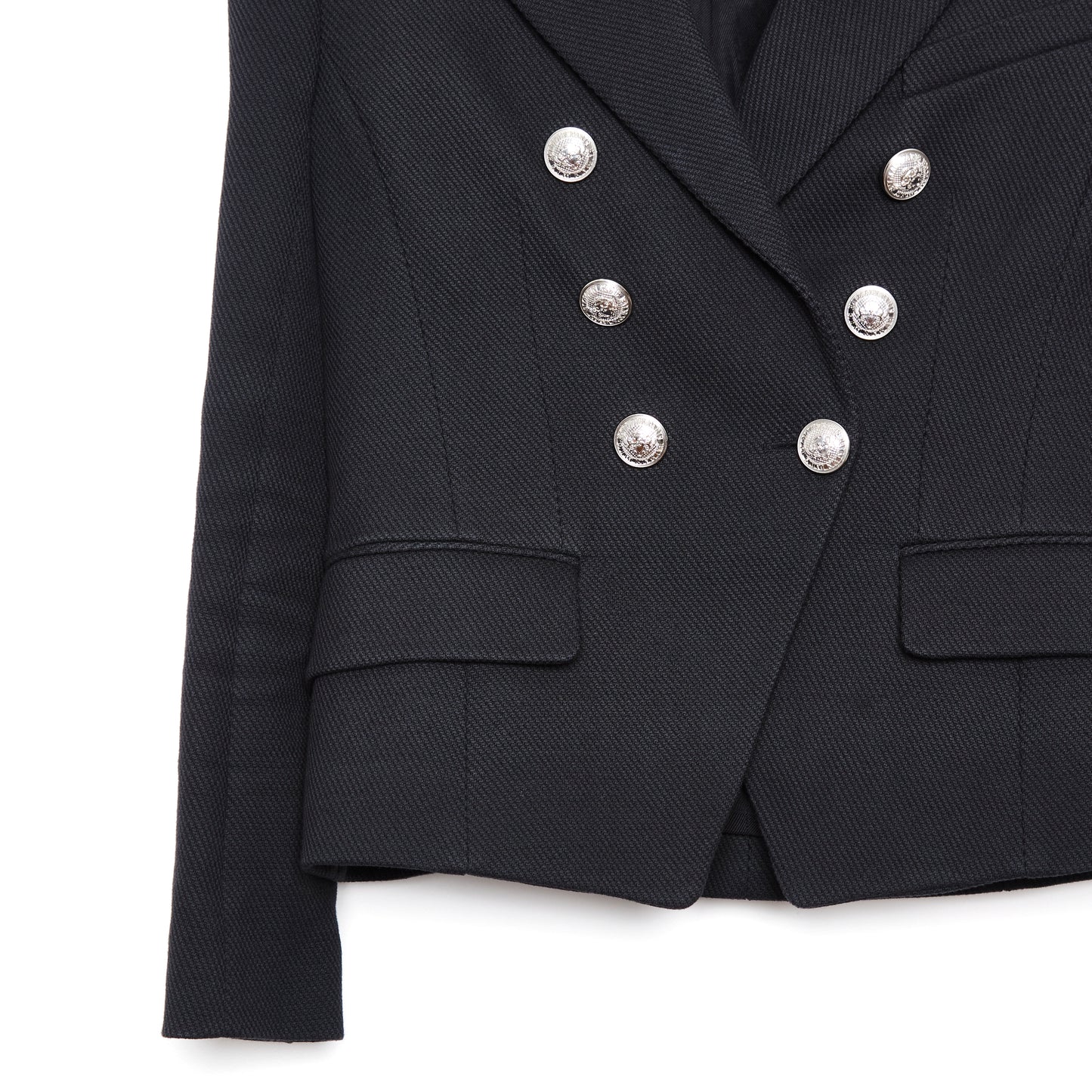 BALMAIN Double-Breasted Wool-Twill Blazer with Silver Coin Buttons