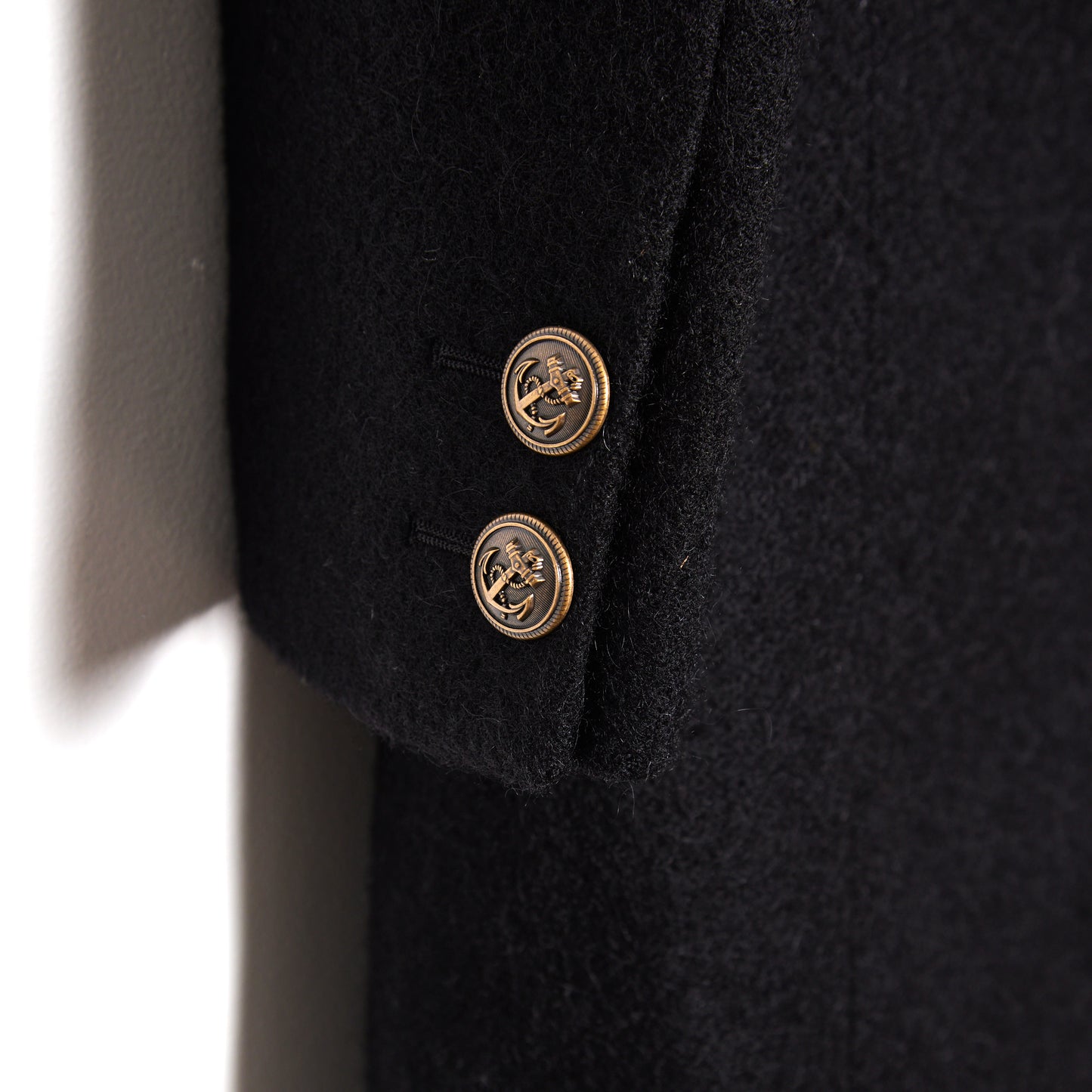 SAINT LAURENT Double-Breasted Long Wool Coat - Black 44