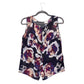CHANEL Navy Camellia Print Silk Chiffon Blouse 40