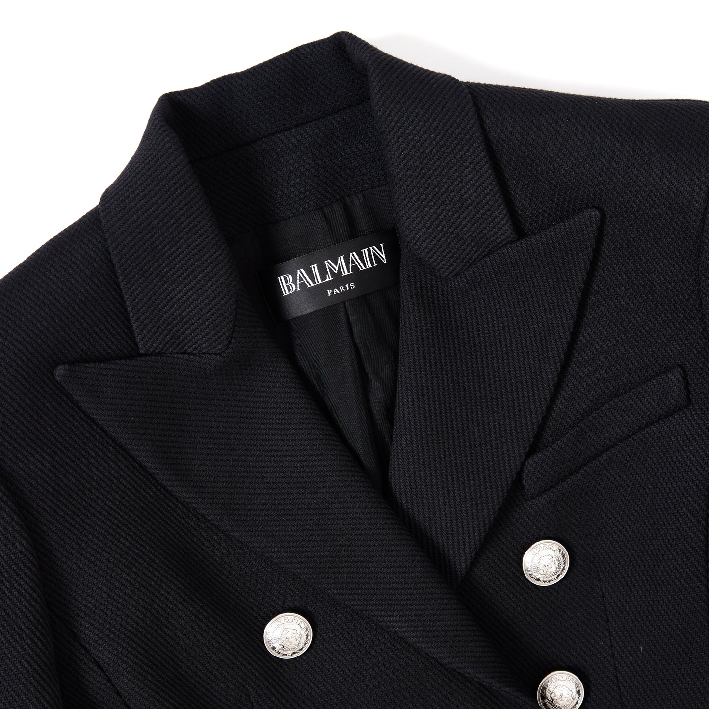 BALMAIN Double-Breasted Wool-Twill Blazer with Silver Coin Buttons