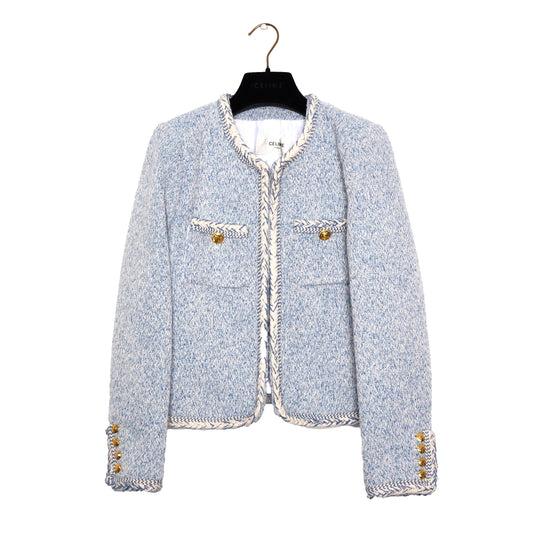 CELINE Light Blue Tweed Long Sleeve Jacket 36