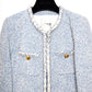 CELINE Light Blue Tweed Long Sleeve Jacket 36