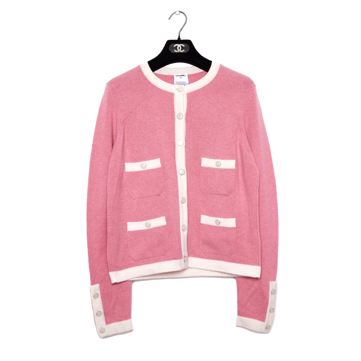 CHANEL Pink & White Cashmere Cardigan Jacket