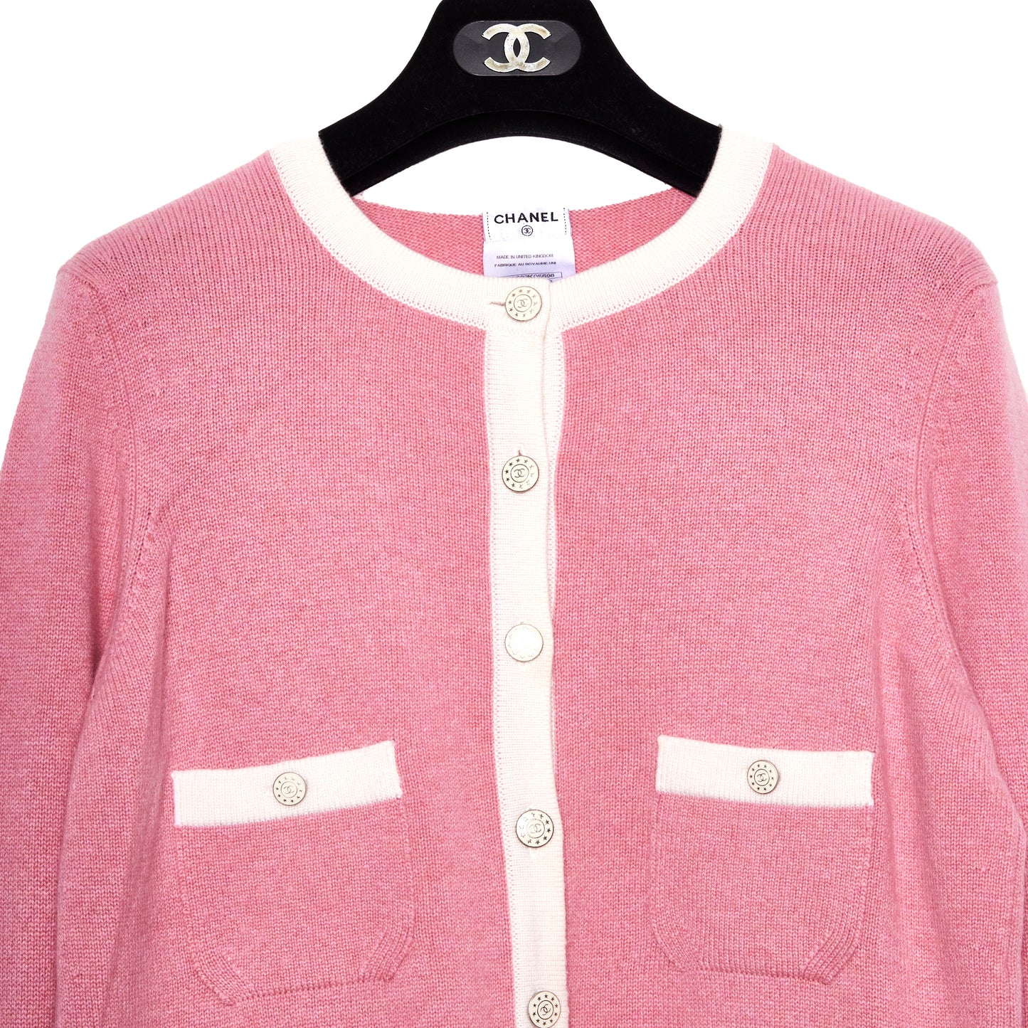 CHANEL Pink & White Cashmere Cardigan Jacket