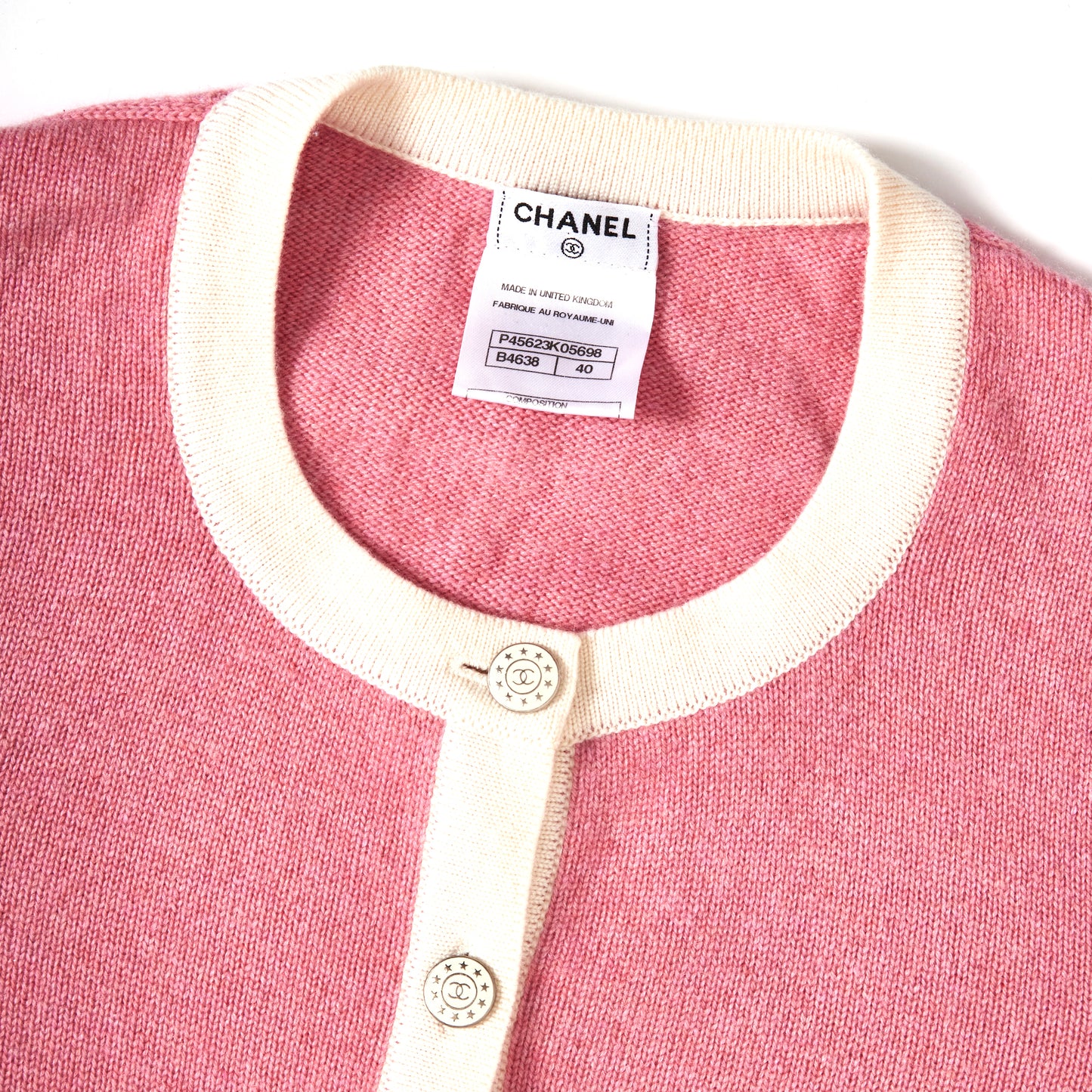 CHANEL Pink & White Cashmere Cardigan Jacket