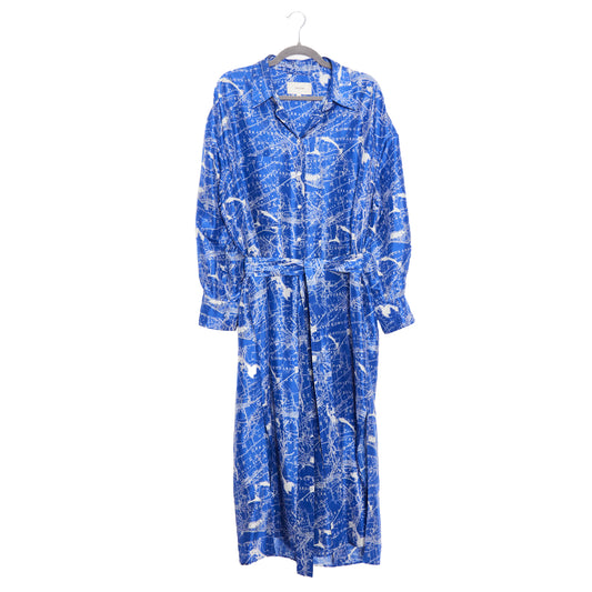 OROTON Map-Print Silk Midi Shirtdress 14