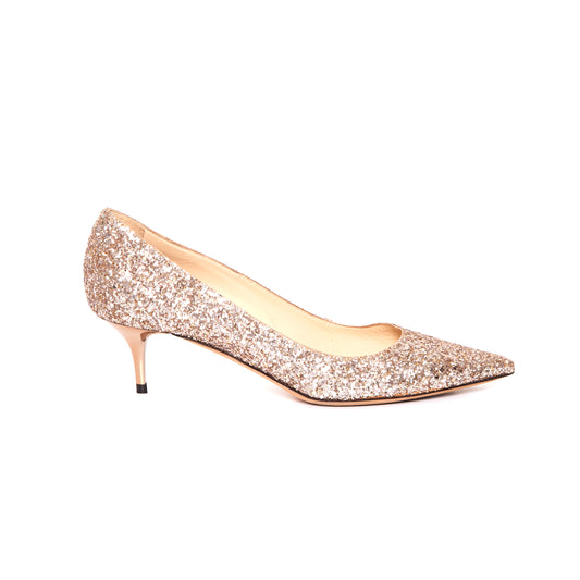 JIMMY CHOO Gold Glitter Romy Pumps 38.5
