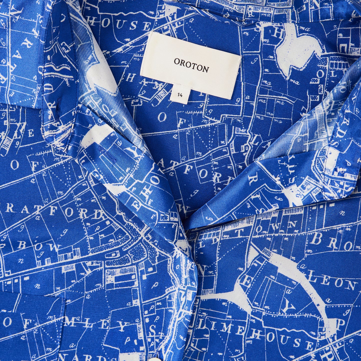 OROTON Map-Print Silk Midi Shirtdress 14
