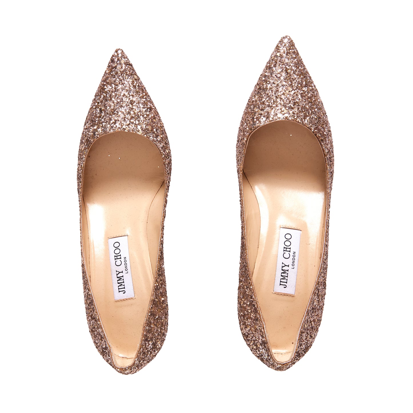 JIMMY CHOO Gold Glitter Romy Pumps 38.5