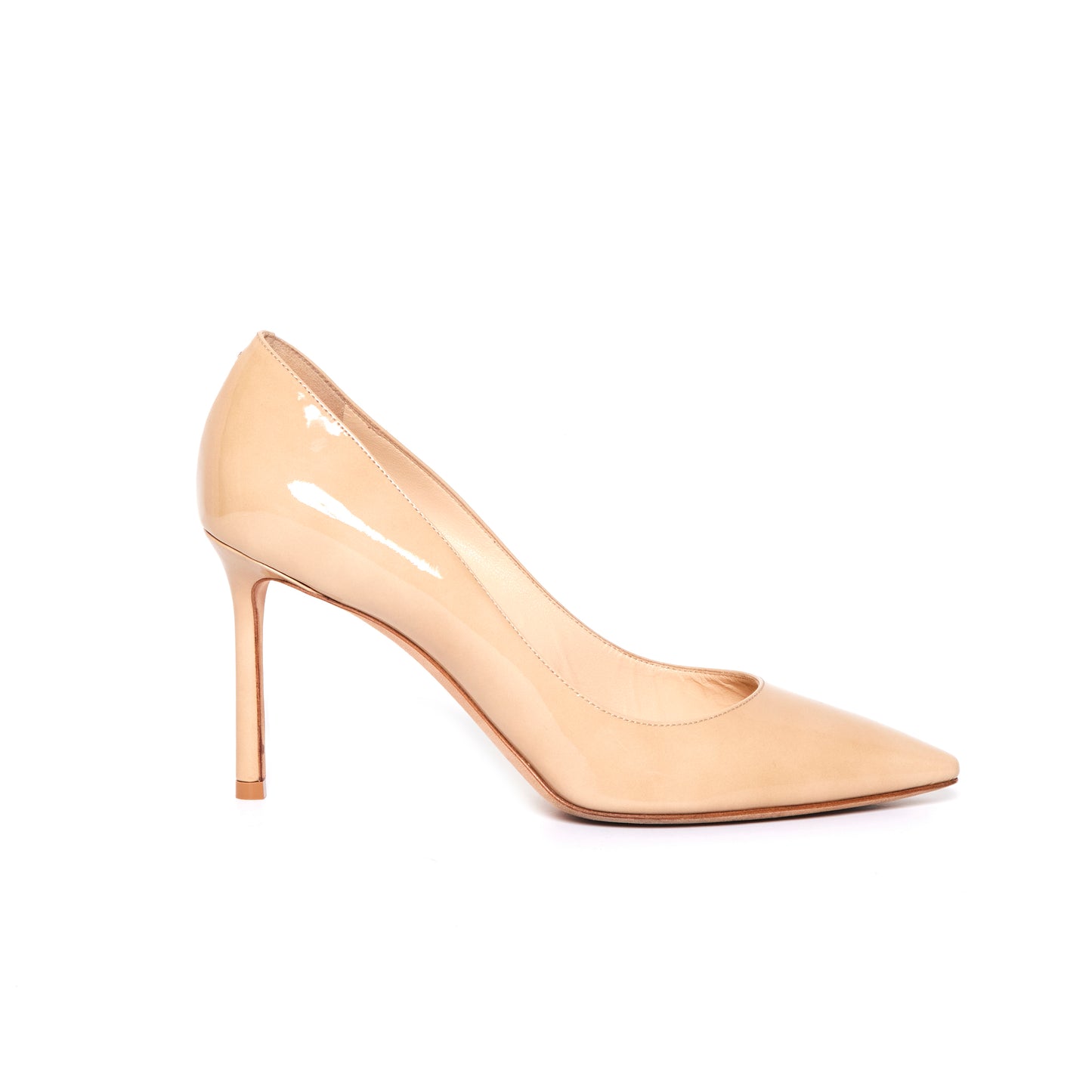 JIMMY CHOO Beige Patent Leather Anouk Pointed Toe Pumps 38.5