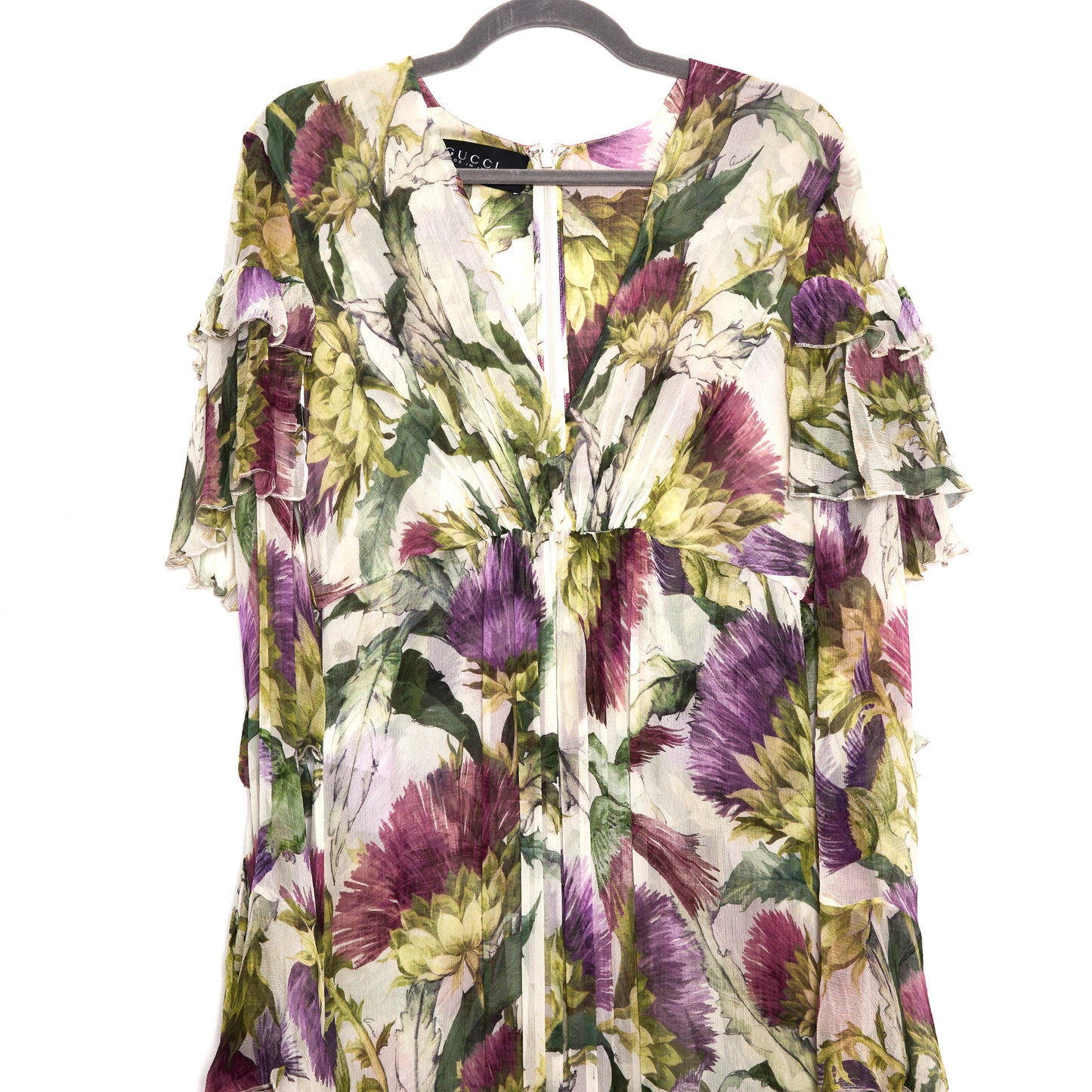 GUCCI Silk Thistle Print Dress 42