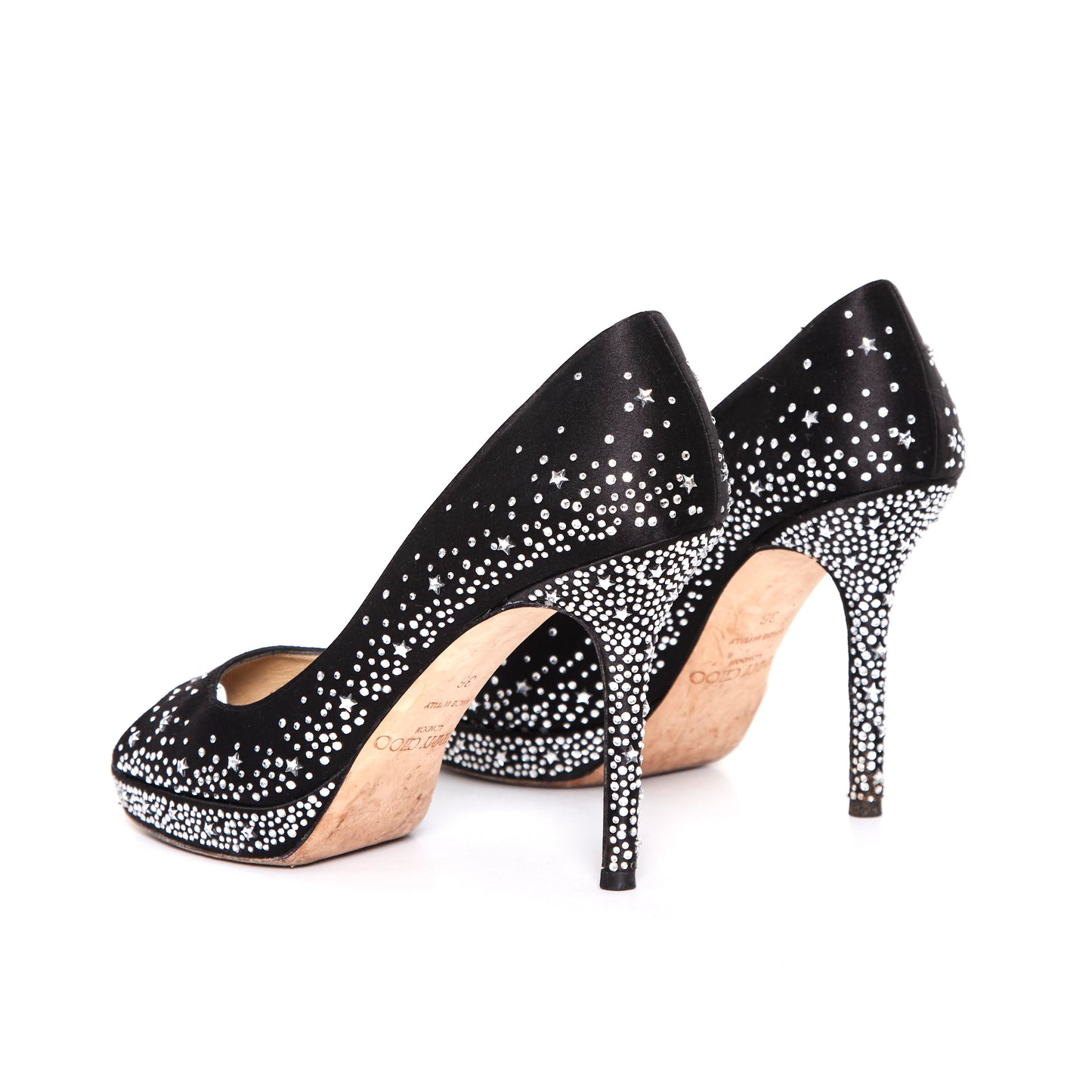 JIMMY CHOO The Dali Swarovski Crystal Platform Satin Peep Heels