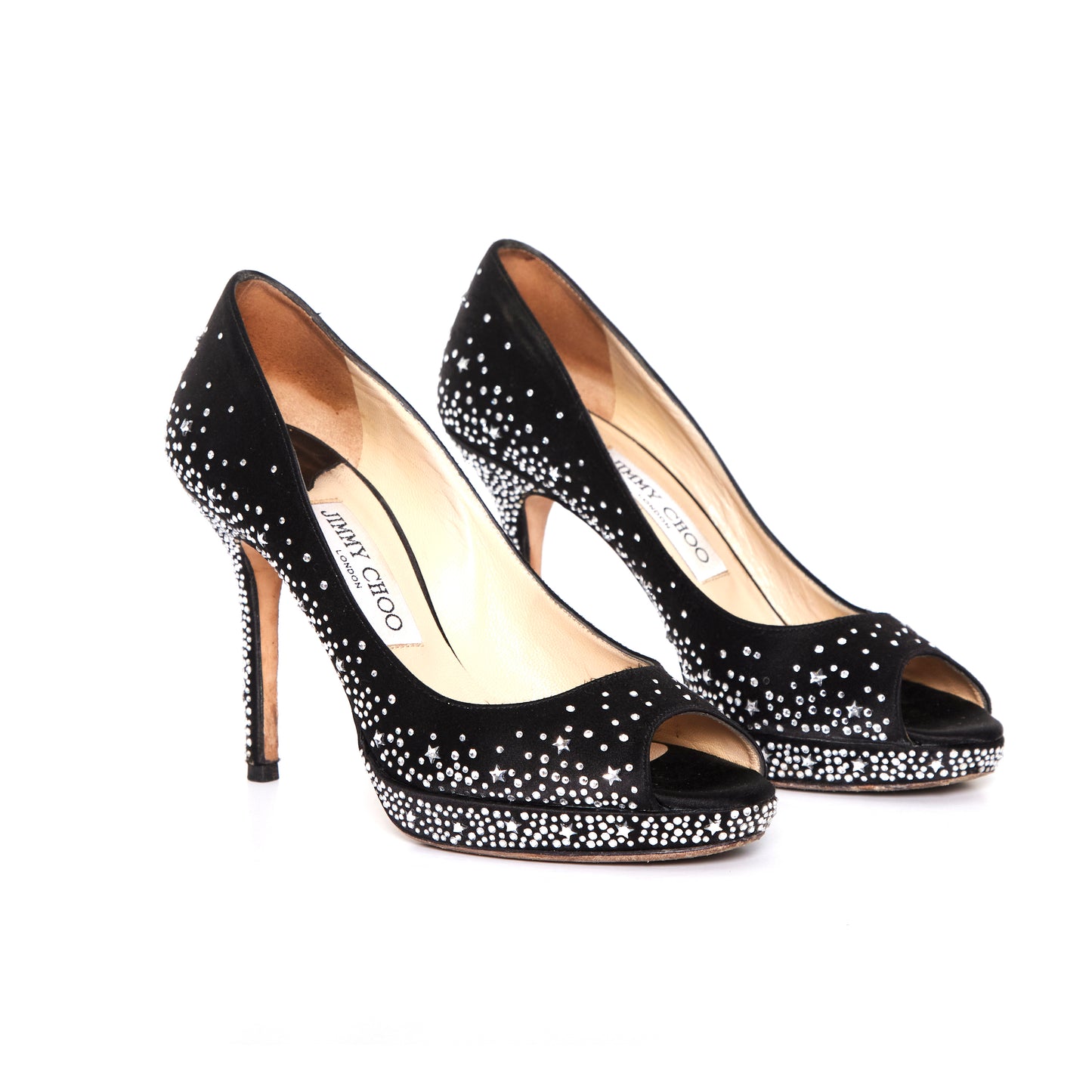 JIMMY CHOO The Dali Swarovski Crystal Platform Satin Peep Heels