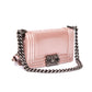 CHANEL Iridescent Glazed Calfskin Boy Flap Mini in Light Pink