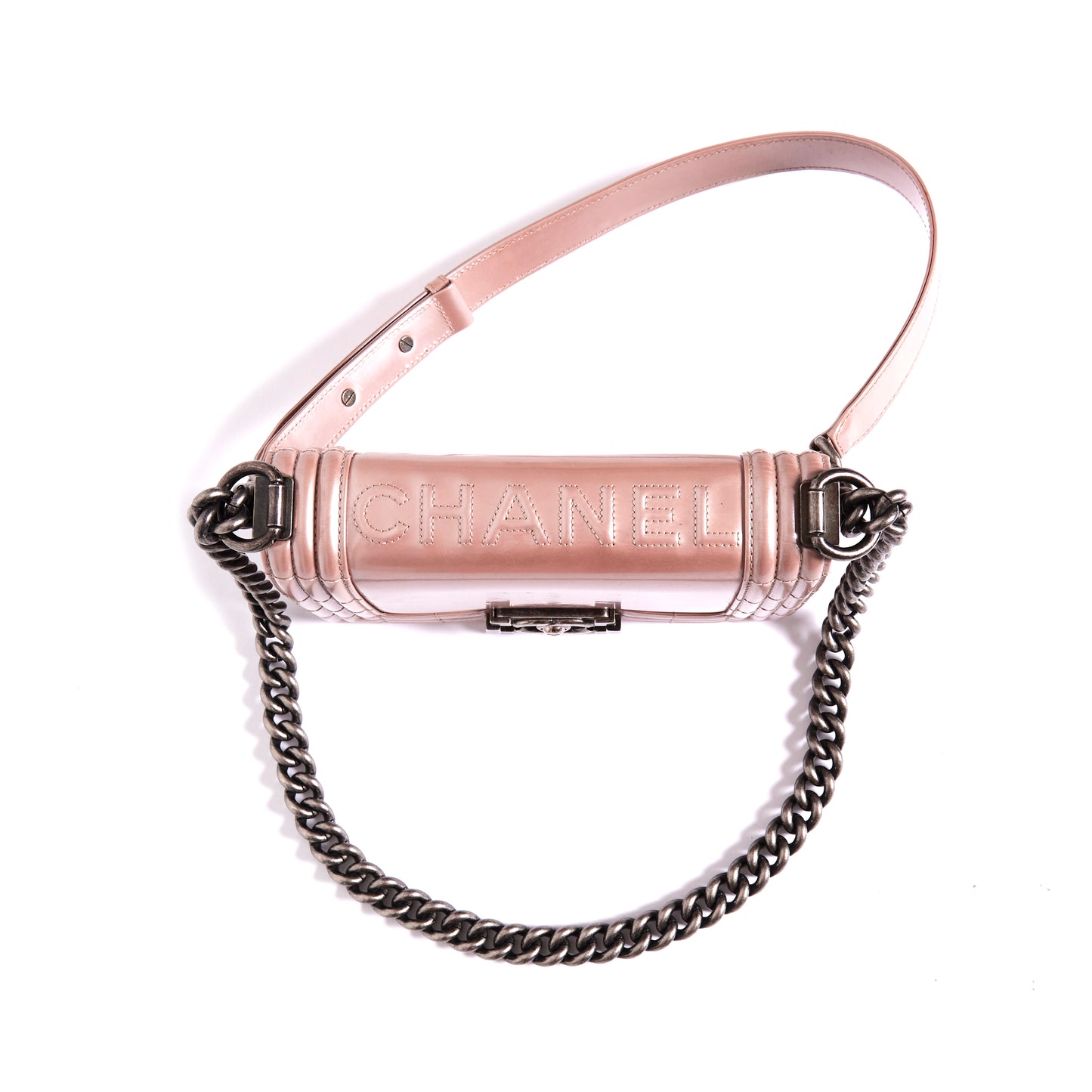 CHANEL Iridescent Glazed Calfskin Boy Flap Mini in Light Pink