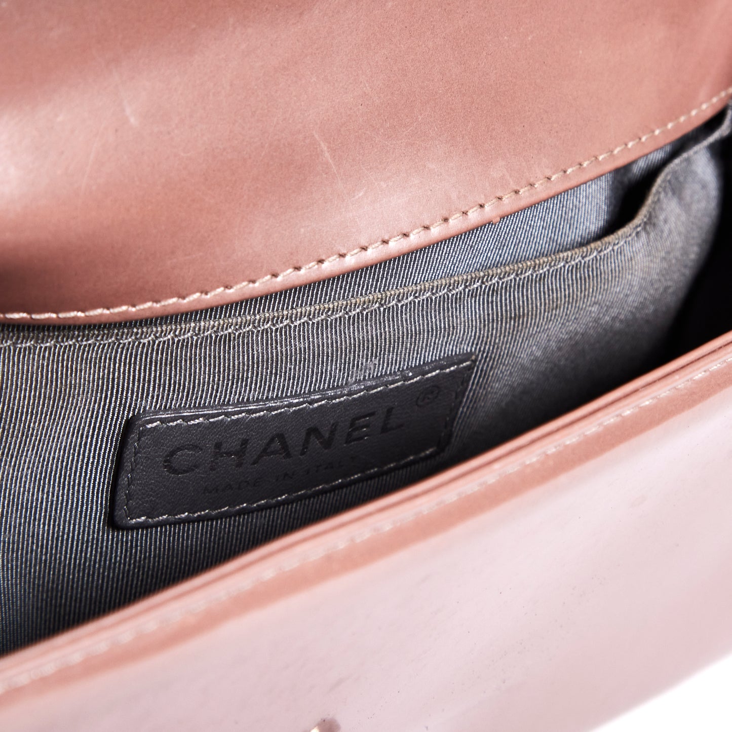 CHANEL Iridescent Glazed Calfskin Boy Flap Mini in Light Pink