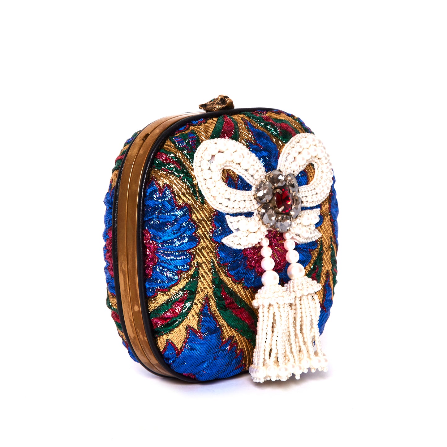 GUCCI Brocade Pearl Bow Sandy Flow Chain Clutch