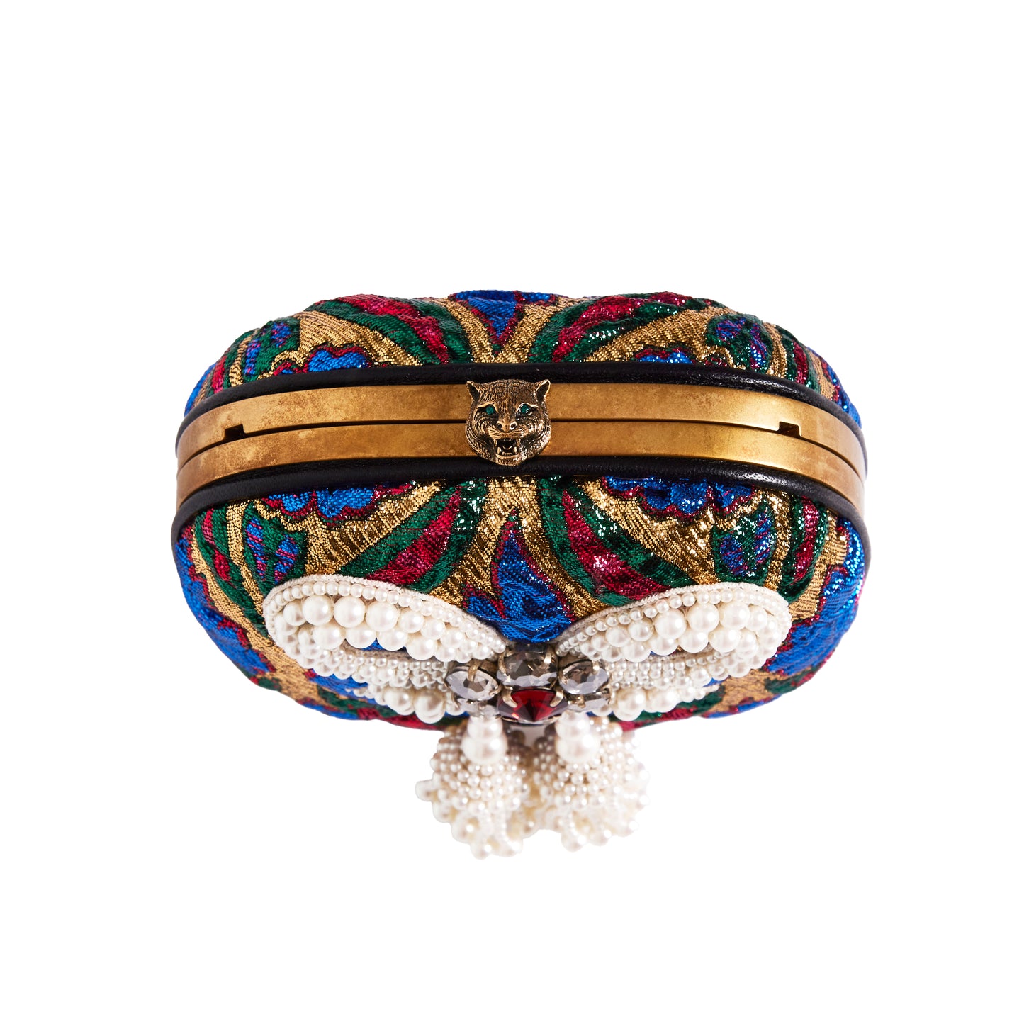 GUCCI Brocade Pearl Bow Sandy Flow Chain Clutch
