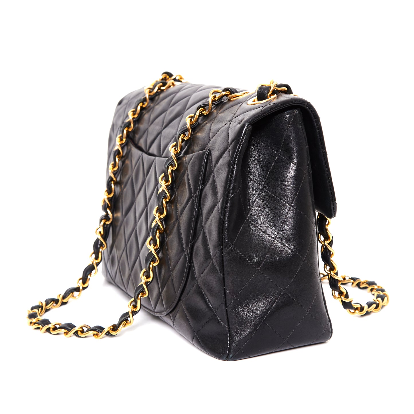 CHANEL Vintage Jumbo Black Lambskin Classic Single Flap Bag