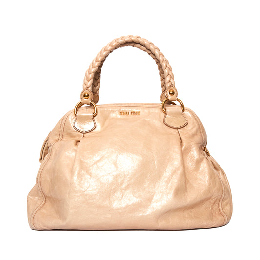 MIU MIU Vitello Beige Satchel Handbag
