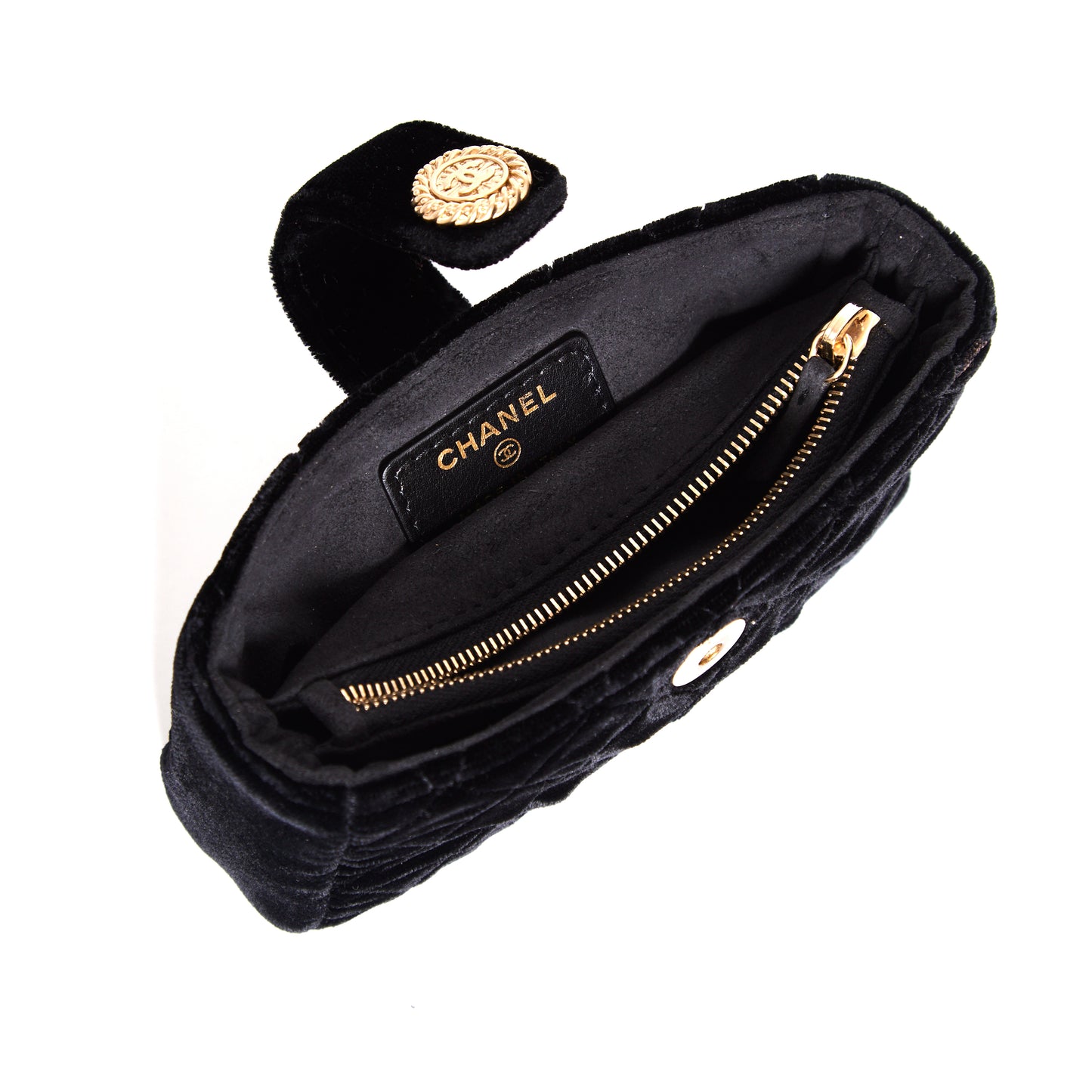 CHANEL Vintage Black Matelasse Velvet / Velour No 14 Card Pouch
