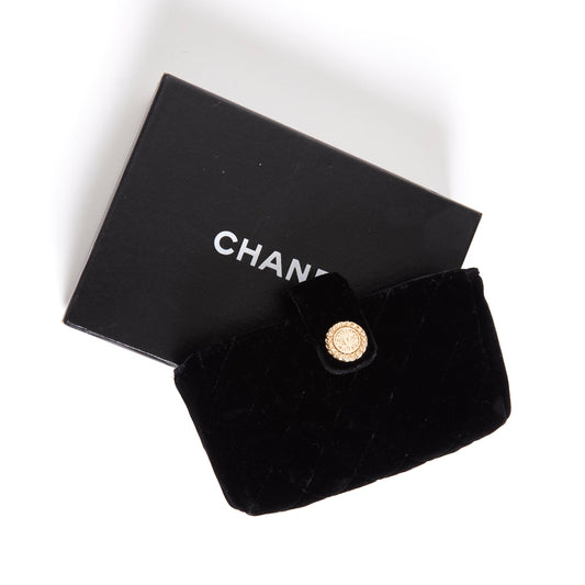 CHANEL Vintage Black Matelasse Velvet / Velour No 14 Card Pouch