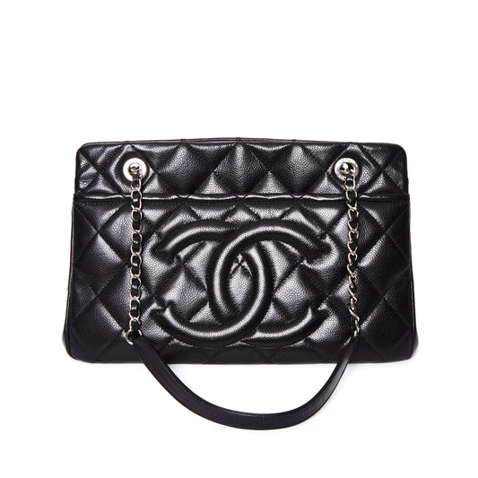 CHANEL Matelasse CC Timeless Tote Bag Black Caviar Leather