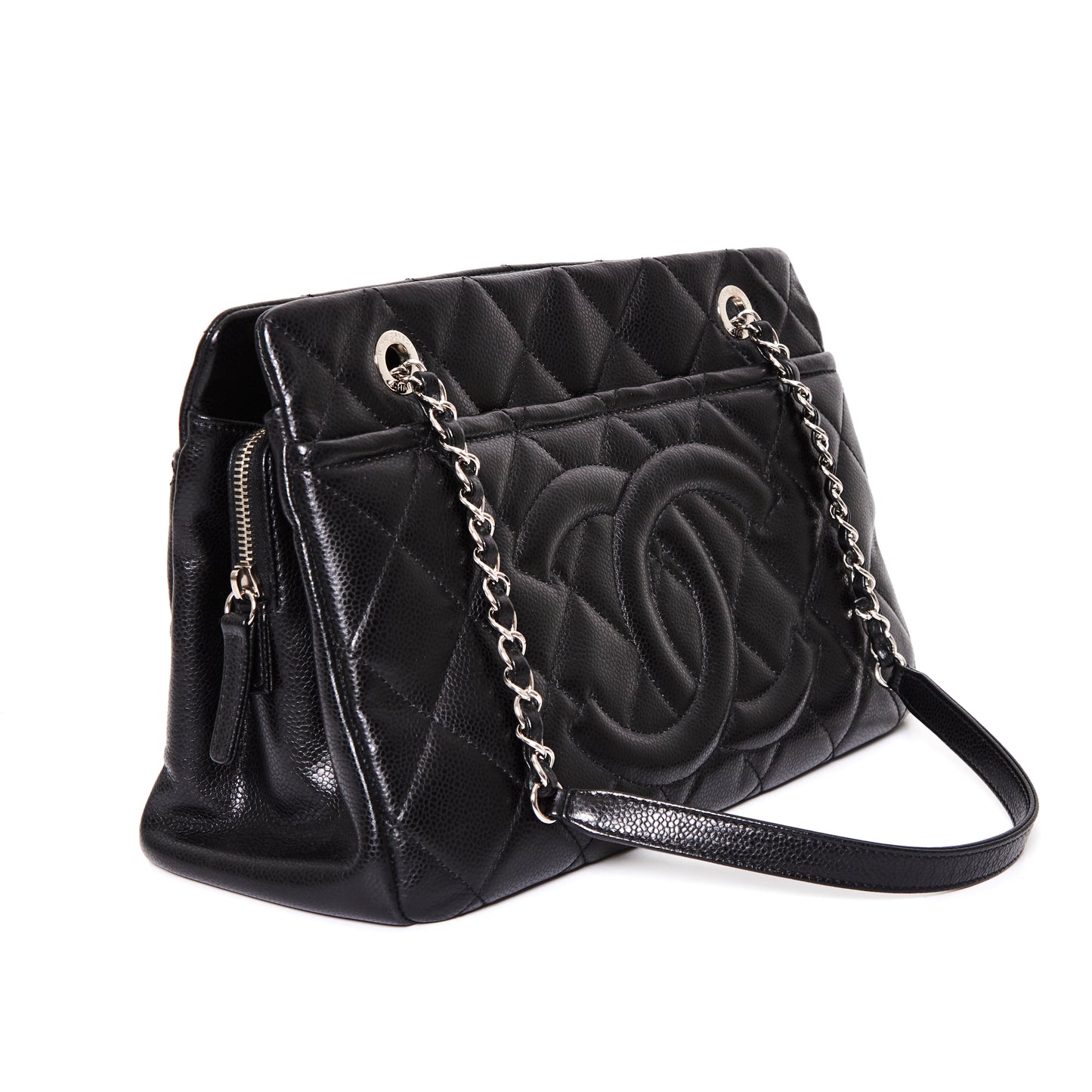 CHANEL Matelasse CC Timeless Tote Bag Black Caviar Leather